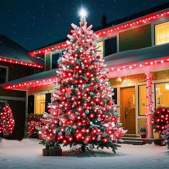 KNONEW 403ft 1000 LED String Lights Outdoor Christmas Lights 8 Modes & Timer Fairy Light Plug in Waterproof LED String Lights for Xmas Yard Tree Wedding Party Holiday Decorations (Red)