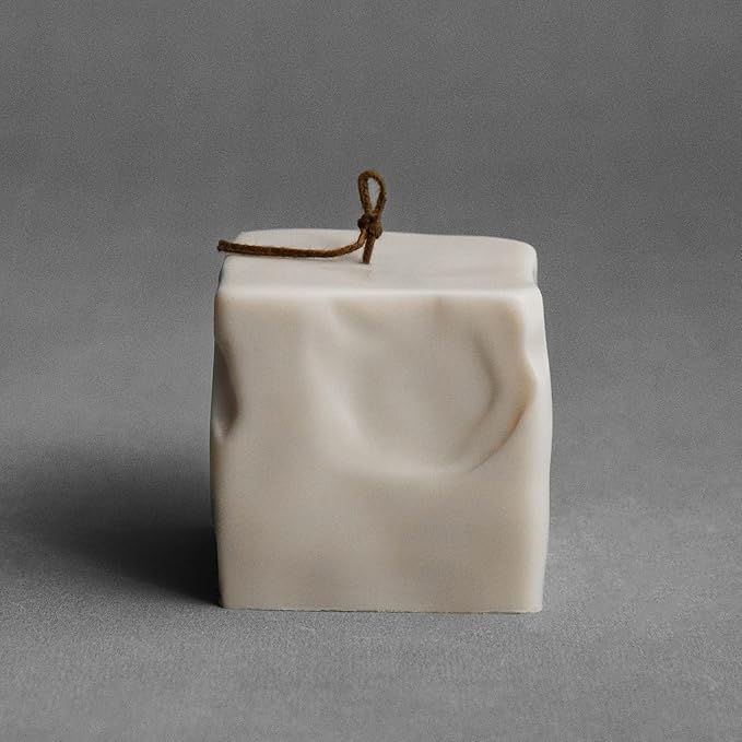 LAWA Raw Block Candle - Beautiful Handmade Pillar Scented Soy Wax Elegant Aesthetic Candle Housewarming Gift Home Room Shelf Decor Idea (Light Beige, Small)