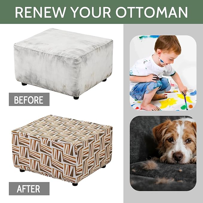 HAOYONG Ottoman Cover Rectangle Printed, Stretch Footstool Slipcover Soft Fabric Protector for Rectangular Ottoman in Living Room or Bedroom Washable Medium