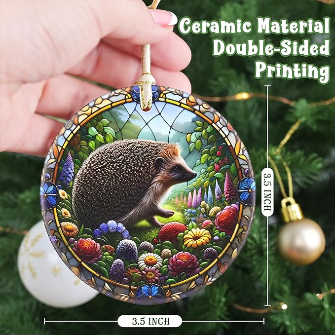 Hedgehog Christmas Ornament - 3.5 Inch Ceramic Hanging Decor for Christmas Tree, Gifts & Holiday Presents