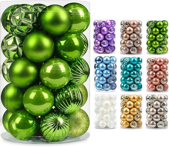 AMS 34ct Christmas Ball Mini Ornaments Party Decorations Shatterproof Festival Pendant Hangings for Xmas Tree Decor(1.57''/40mm,Green)