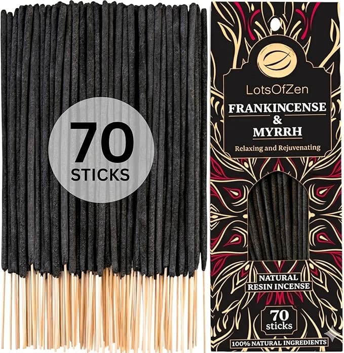 Frankincense and Myrrh Incense Sticks (70 Pack) – Long Burning Natural Resin Smudge Kit for Spiritual Cleansing, Meditation & Energy Balance
