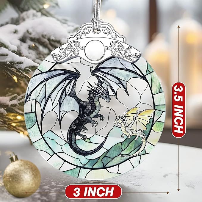 Dragon Ornament – Christmas Decoration & Christmas Ornament; Stained Glass Holiday Decoration (Holiday Present, Bauble Present, Gift Idea, Gift Exchange) | Heirloom Keepsakes