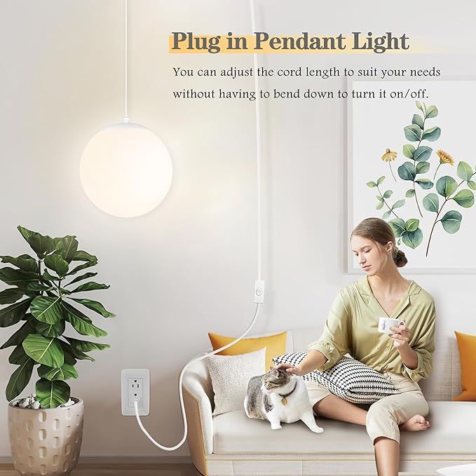 KoKo&Yukina 8" Globe Pendant Light White Plug in Pendant Light Adjustable Hanging Lights with Plug in Cord Matte White Finished with Milk Glass Lampshade for Bedroom Kitchen Island（Bulb Included）
