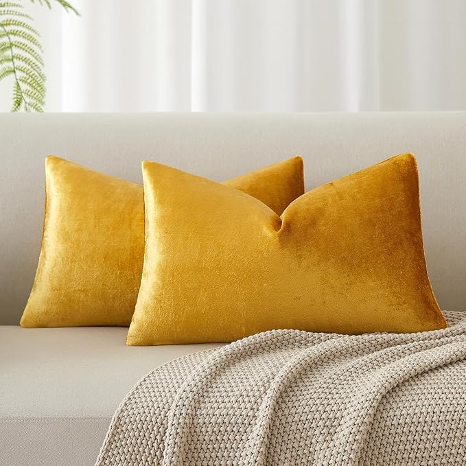 JUSPURBET Pillow Covers 14x24 Set of 2 Decorative Lumbar Throw Pillow Covers Case for Couch Sofa Bed Soft Velvet Cushion Covers with Hidden Zipper for Home Decor Living Room,Golden