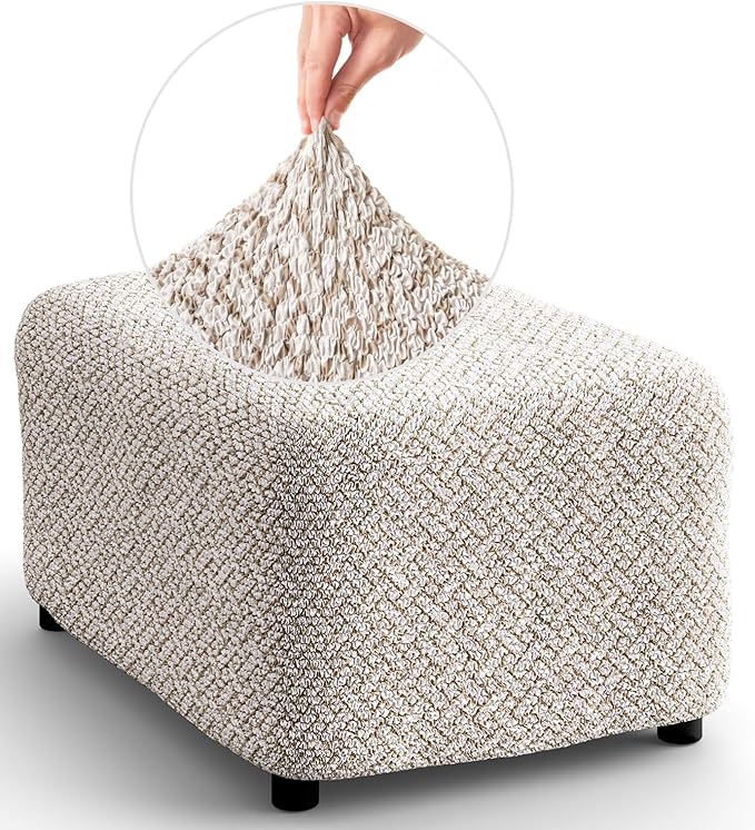 PAULATO BY GA.I.CO. Ottoman Slipcover - Stretch Stool Sofa - Pouf Protector for Pets and Kids - Soft Ottoman Cover - Durable Furniture Slipcovers - Microfibra Print Collection - Venezia Cream