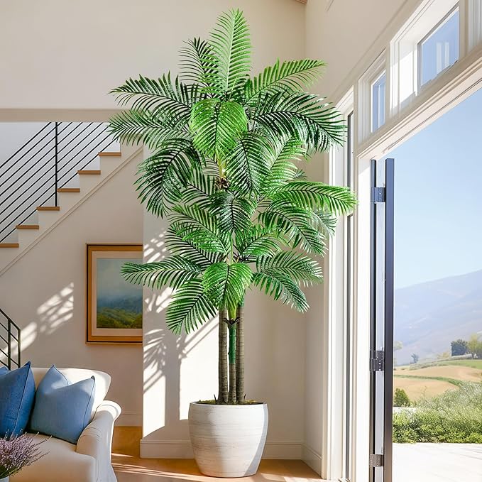 Large Artificial Palm Tree Big Faux Tropical Trees Indoor Outdoor Realistic Floor Plants Tall Fake Plant for Home Living Room Office Decor Porch Outside Patio arboles para Modern Farmhouse decoracion