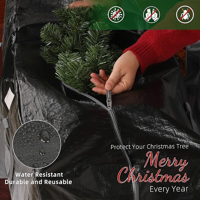 Large Christmas Tree Storage Bags Heavy Duty Tree Bags Holiday Storage Bags Protects From Moisture Or Dust,Alternative To Xmas Tree Storage Box (Black, 7.5 Ft)