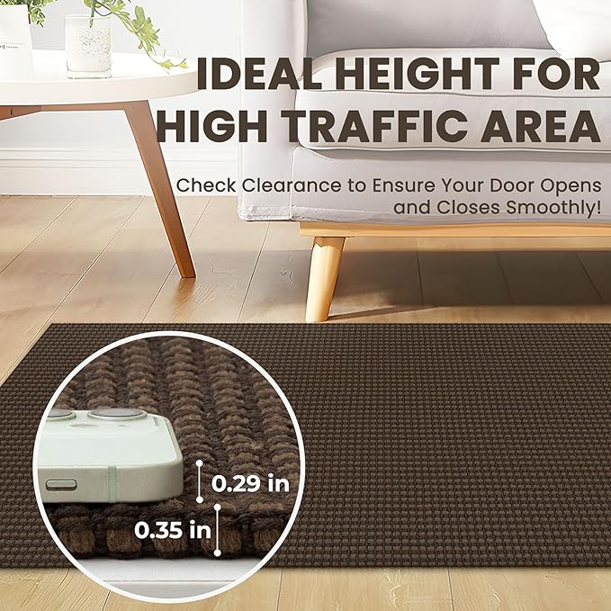 Braided Runner Rug 2.6x12 Ft Washable Runners for Hallways Non Slip Rubber Backed Kitchen Runners Cotton Extra Long Entryway Runner Indoor, Woven Carpet for Hall Entryway, Brown