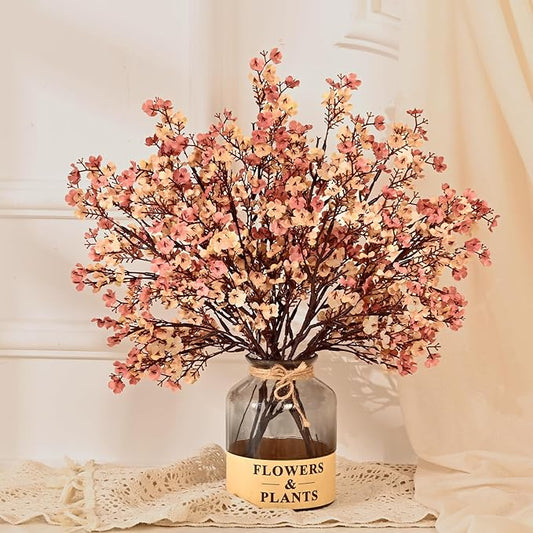 Yastouay Fake Fall Flowers Thanksgiving Table Decor, 5Pcs Fall Beige Brown Artificial Flowers for Decorations, Babys Breath Artificial Flowers Bulk for Thanksgiving Fall Decor Floral Arrangement