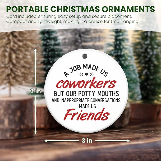 OASSIE Coworker Gifts for Friends Women - Ceramic Christmas Ornaments 2025 for Tree Decorations - Friend Gift for Coworker, Funny Office Gifts for Coworkers, Friends Ornament for Christmas Decorations