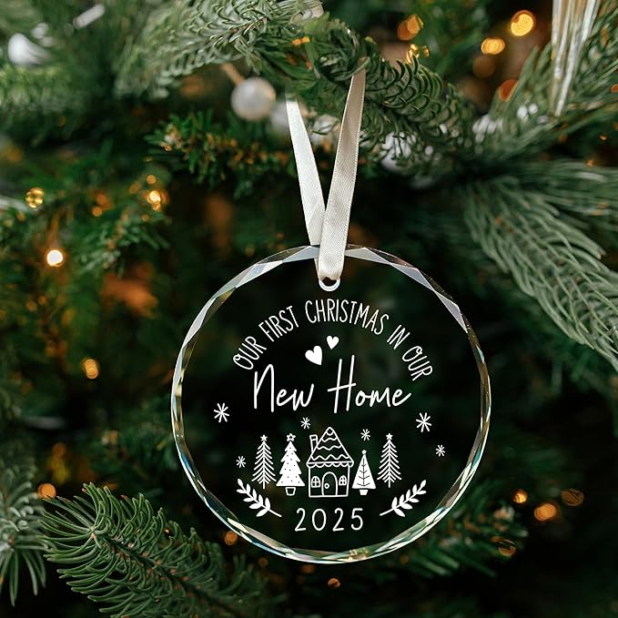 House Warming Gifts New Home - New Home Ornament 2025 - Housewarming Gifts for First House, Housewarming Gift Ideas for Couple - Home Ornaments for Women - Glass Our First Home Ornament 2025