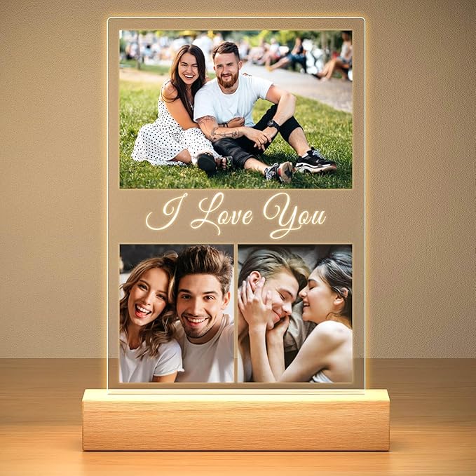 Custom Picture Frame, Customized Picture Frames, Personalized Photo Frame with Night Light, Christmas Anniversary Couple Gifts for Women Men Her Him Girlfriend Boyfriend