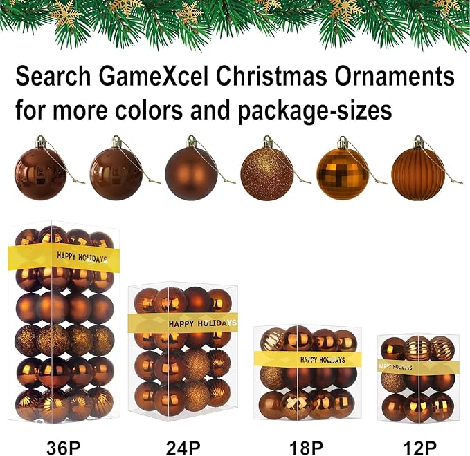Bronze 1.6" Small Christmas Balls Christmas Tree Decoration Ornaments Shatterproof Hanging Balls for Birthday Halloween Holiday Wedding Decorations Set of 24pcs