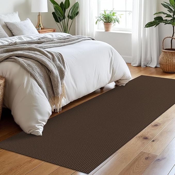 Braided Runner Rug 2.6x8 Ft Washable Runners for Hallways Non Slip Rubber Backed Kitchen Runners Cotton Entryway Runner Indoor, Woven Floor Carpet for Hall Kitchen Bedroom, Brown