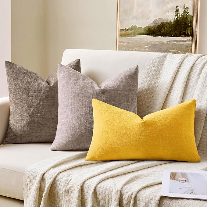 MIULEE Yellow Couch Pillow Covers 12x20 Inch, Set of 2 Soft Chenille Decorative Lumbar Throw Pillow Covers Farmhouse for Sofa Living Room Bed