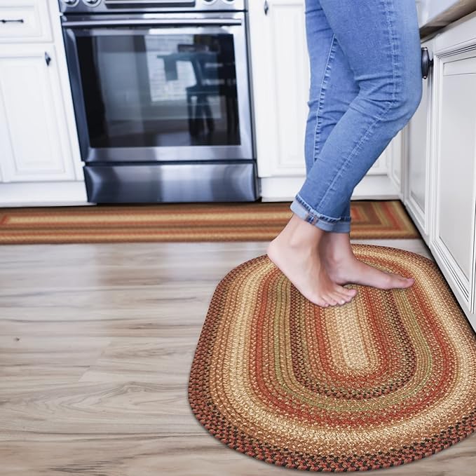 Gingerbread Oval Jute Rug 20x30 - Braided Rugs for Country Kitchens and Entryway, Easy-to-Decorate Colors, Low-Maintenance No-Shed Jute