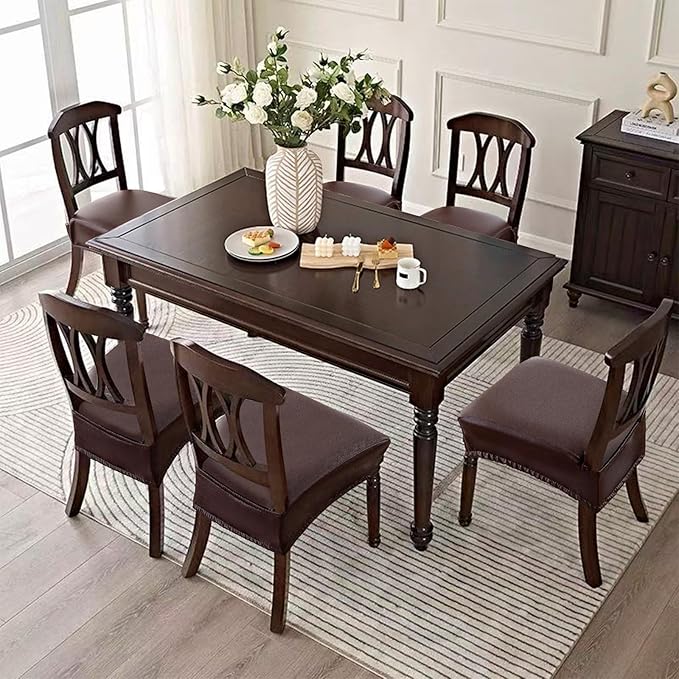 Waterproof Seat Covers for Dining Room Chairs Set of 4 - PU Leather Removable Washable Chair Seat Slipcovers, Rear Covers (Coffee)