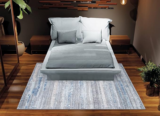 Bloom Rugs Washable Non-Slip 8' x 10' Rug - Gray/Blue/Blush Modern Abstract Area Rug for Living Room, Bedroom, Dining Room, and Kitchen - Exact Size: 8' x 10'