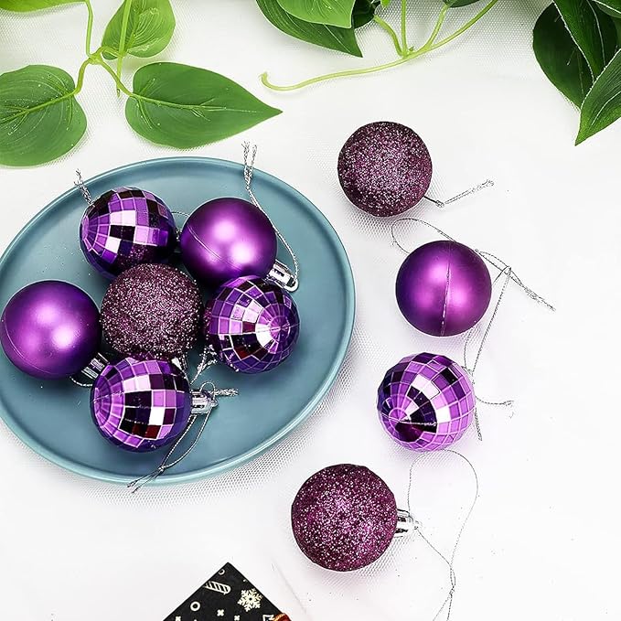Aitsite 24ct Christmas Tree Ornaments Set 1.57 inches Mini Shatterproof Holiday Ornaments Balls for Christmas Decorations (Purple)