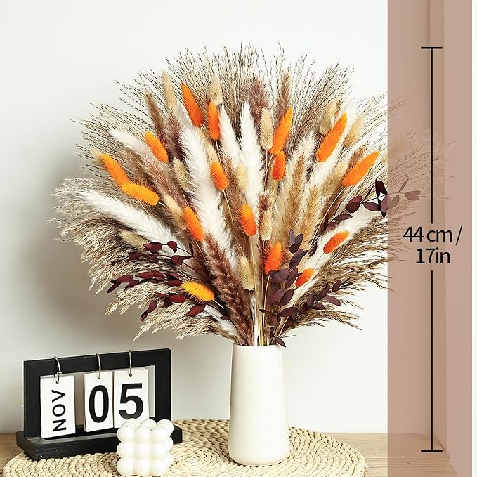 Dried Pampas Grass Bouquet Boho Rustic Wedding and Home Table Wedding Rustic Decor Natural Floral Arrangement 17inch (Burnt Orange)