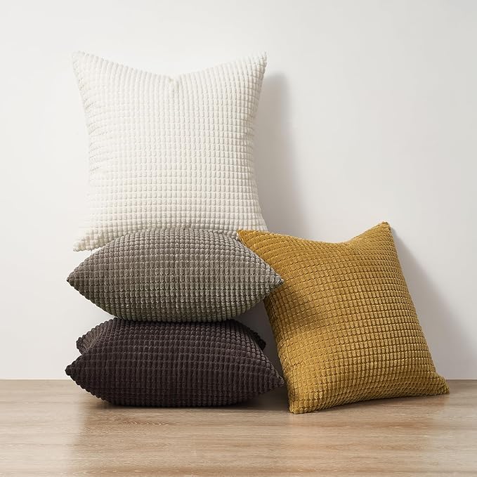 Topfinel 4 Packs Brown Fall Decorative 20x20 Inch Autumn Throw Pillow Covers for Living Room Couch Bed,Rustic Modern Home Decor,Soft Corduroy Large Bulge Accent Square Cushion Case(Rust,Orange)