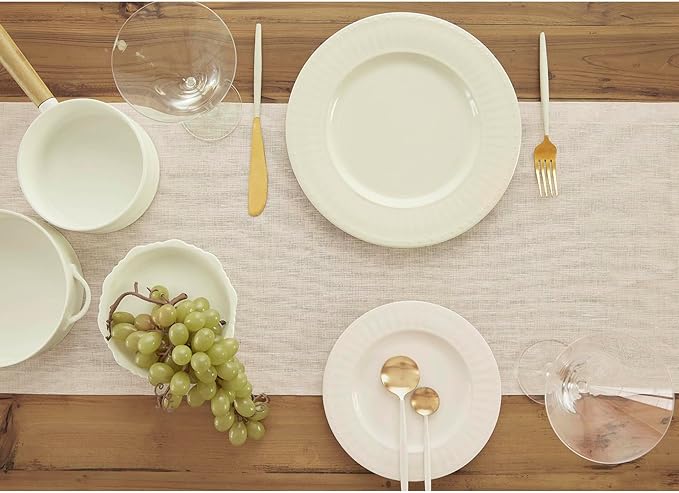Solino Home Linen Table Runner 48 Inches - 100% Pure Linen Light Natural Table Runner 14 x 48 Inch Ideal for Dresser and Coffee Tables - Spring, Easter - Athena