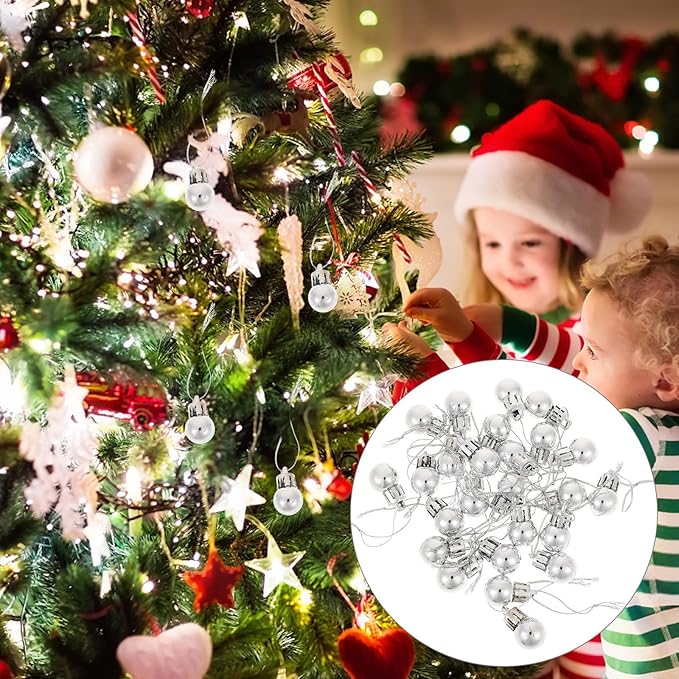 VICASKY 24pcs 0.78" Silver Christmas Mini Balls - Xmas Tree Hanging Ornaments for Holiday Party & Home Decor