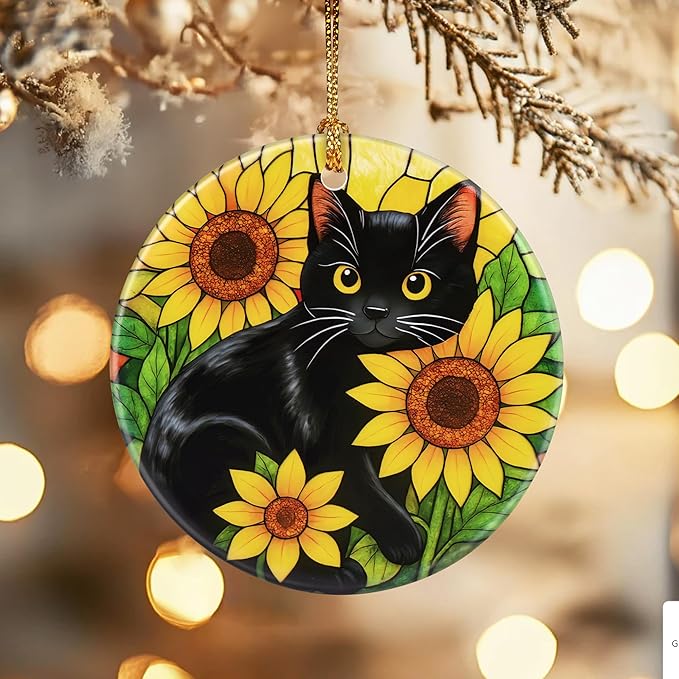 Christmas Ornaments, Dodosky 2.8in Ceramic Black Cat Ornament, Xmas Decor, Christmas Tree Ornaments, Xmas Decorations for Tree, Holiday Ornament, Gifts for Cat Lovers, Pet Gift, Gifts for Women, Mom