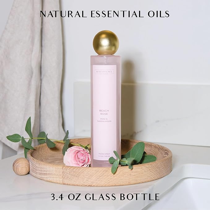 Benevolence LA Beach Rose Gift Box | Candle, Room Spray & Reed Diffuser | Rose & Sandalwood | Elegant Home Fragrance | Ready for Gifting Set | Thanksgiving Gifts for Women