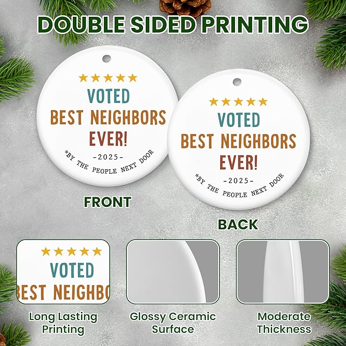 Christmas Best Neighbor Gifts for Women - Ceramic Christmas Ornaments 2025 - Friendship Gifts for Neighbors, Hello Neighbor Friends Ornament, Stocking Stuffers for The Neighborhood
