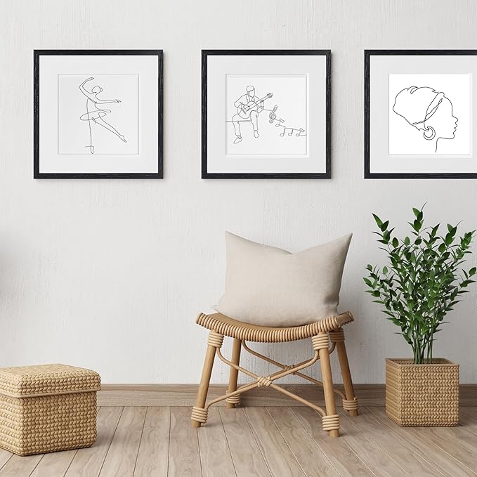 12x12 Black Oak Wood Picture Frame - Minimalist 12x12 Poster Frame, 12"x12" Frame Wood, Natural Solid Wooden Picture Frames for Wall Art Photo and Prints (3 Pack, Black)