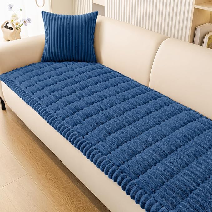 Smiry Couch Cover for Dogs Washable, Non Slip Fuzzy Pet Couch Covers for 3 Cushion Sofa Pet Friendly, Thick Soft Sofa Slipcovers Cushion Protector (Navy Blue, 27.6" x 47")