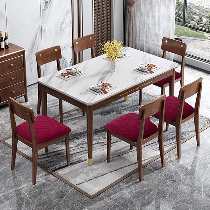 Genina Waterproof Seat Covers for Dining Room Chairs, Stretch Chair Covers Removable Washable Dinning Room Kitchen Chair Seat Cushion Slipcovers (Argyle-Wine Red, 6 PCS)