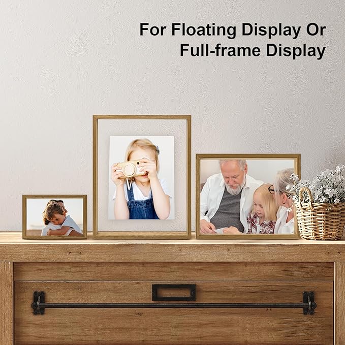 Egofine 4x6 Floating Frames Set of 2, Double Plexiglass Picture Frame, Made of Solid Wood Display Any Size Photo up to 4x6, Wall Mount or Tabletop Standing, Carbonized
