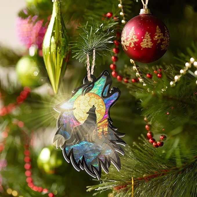 Christmas Wolf Gifts for Women Men - Suncatcher Ornaments 2025 - Wolf Ornaments for Christmas Tree, Wolves Gifts for Animal Lovers Kids Boys Girls, Animal Lover Gift Ideas for Xmas Decorations