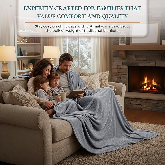 Casa Platino Fleece Blanket Queen Size – 90x90 Soft & Lightweight Flannel Throw for Bed, Sofa, or Guest Room – Warm All Season Blanket – Light Grey