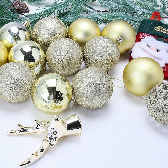 Aitsite 24ct Christmas Tree Ornaments Set 1.57 inches Mini Shatterproof Holiday Ornaments Balls for Christmas Decorations (Gold)
