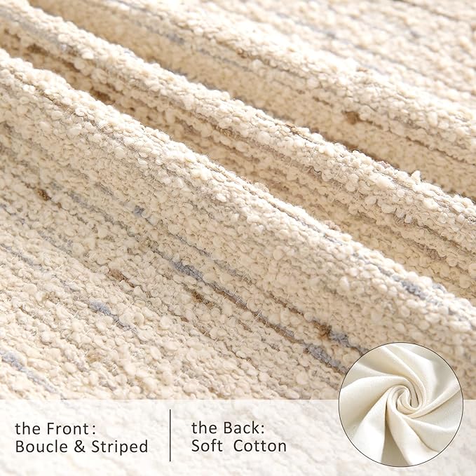 Textured Boucle Pillow Covers 24x24 Neutral Striped Throw Pillows Soft Modern Farmhouse Pillow Cases, 1pc Decorative Accent Square Couch Cushion Cover for Bed Sofa Chair, Cream Brulee