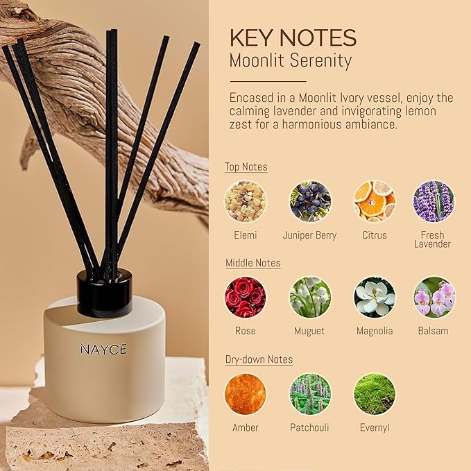 Nayce Luxury Reed Diffuser - Lavender Limoncello - Aromatherapy Essential Oil Diffuser Sticks - Hand-Poured in USA - Reed Diffusers for Home, Bathroom, Bedroom, Office Decor, Housewarming Gifts