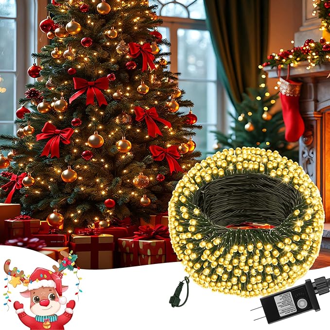 66FT 200 LED Connectable Christmas Tree Lights, End-to-End Plug 8 Modes Indoor Lights with Timer, Outdoor Indoor Fairy Lights Christmas Tree, Patio, Garden, Party, Wedding, Holiday (Warm White)
