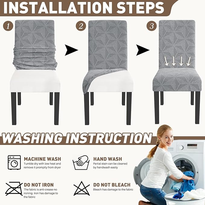 YEMYHOM Dining Chair Covers Set of 2, Stretch Dining Room Parsons Chair Slipcover, Removable Washable Furniture Protector for Home, Kitchen, Banquet (Light Gray)