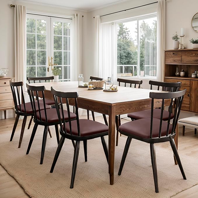 Waterproof PU Leather Seat Covers for Dining Room Chairs Set of 4, Stretch Dining Chair Slipcovers, Kitchen Chair Seat Covers, Non-Slip & Washable (Brown)