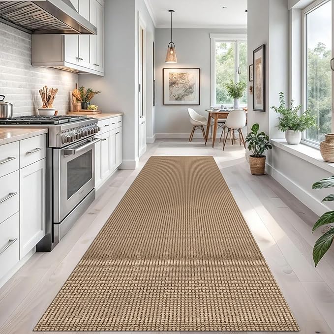 Braided Runner Rug 3x14 Ft Washable Runners for Hallways Non Slip Kitchen Runner Rug Cotton Long Entryway Runner Indoor, Woven Carpet for Hall Stair Entryway, Orange/Tan/Brown