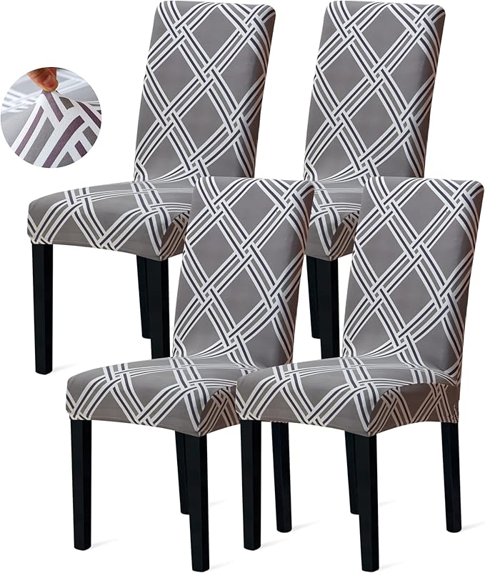 Sufdari Dining Chair Covers,Kitchen Chair Cover,Parsons Chair Slipcover,Spandex Chair Protectors for Dining Room Stretch Chairs Cover Set of 4 -Gray Diamond