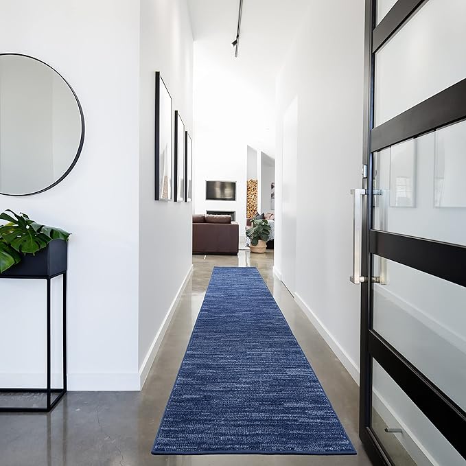 Nourison Home Essentials Indoor/Outdoor Navy Blue 2'2" x 18 Area Rug, Easy Cleaning, Non Shedding, Bed Room, Living Room, Dining Room, Backyard, Deck, Patio (2x18)