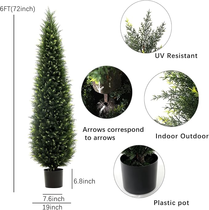 Artificial Plants Outdoor & Indoor Fake Greenery Trees, 6 ft Tall Tree uv Resistant Artificial Cedar Pine Front Porch Plants, Realistic Topiary Trees Arborvitae, Home Faux Outdoor Plants