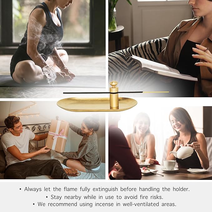 Brass Incense Holder with Tray Set – Zen Meditation Incense Stick Holder, Decorative Copper Incense Burner for Sticks, Elegant Spiritual and Aesthetic Home Decor for Gift Woman