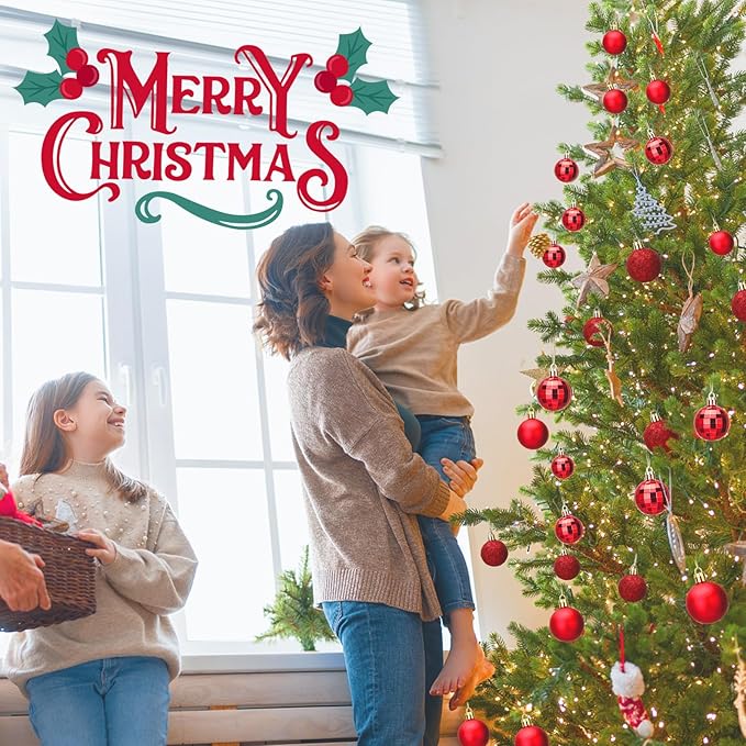 Aitsite 24ct Christmas Tree Ornaments Set 1.57 inches Mini Shatterproof Holiday Ornaments Balls for Christmas Decorations (Red)