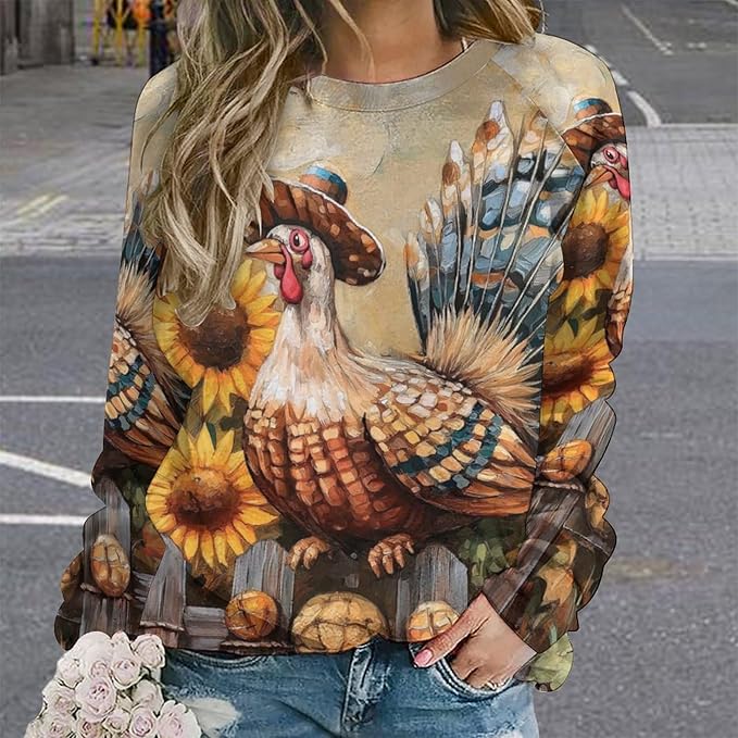 Womens Thanksgiving Sweatshirt Oversized Crewneck Pullover Casual Graphic Long Sleeve Shirts